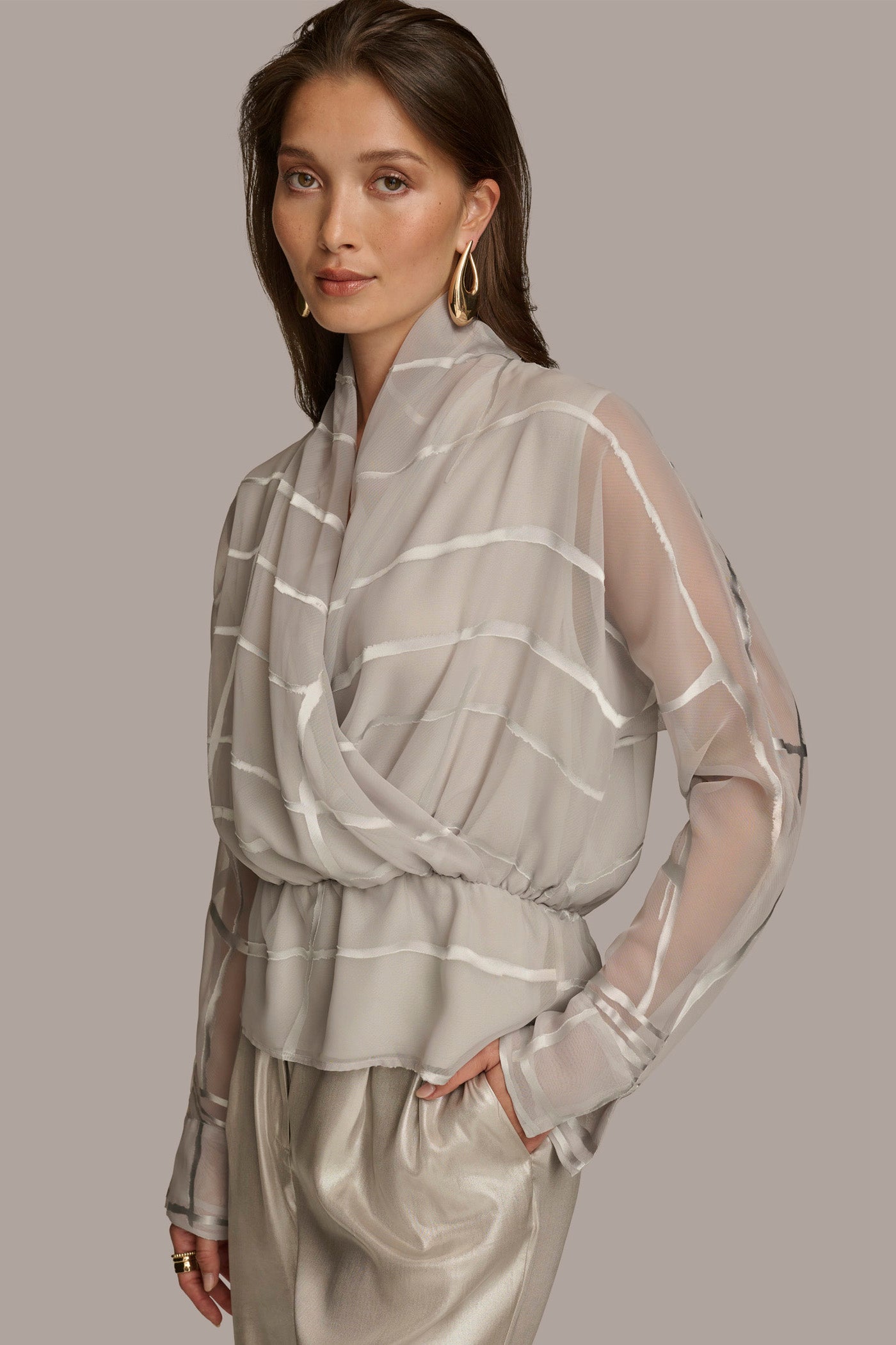 (image for) ACCLAIMED BURNOUT FAUX WRAP BLOUSE